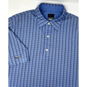 Greg Norman‎ Play Dry Mens Blue Red White Check Short Sleeve Polo Shirt Size L